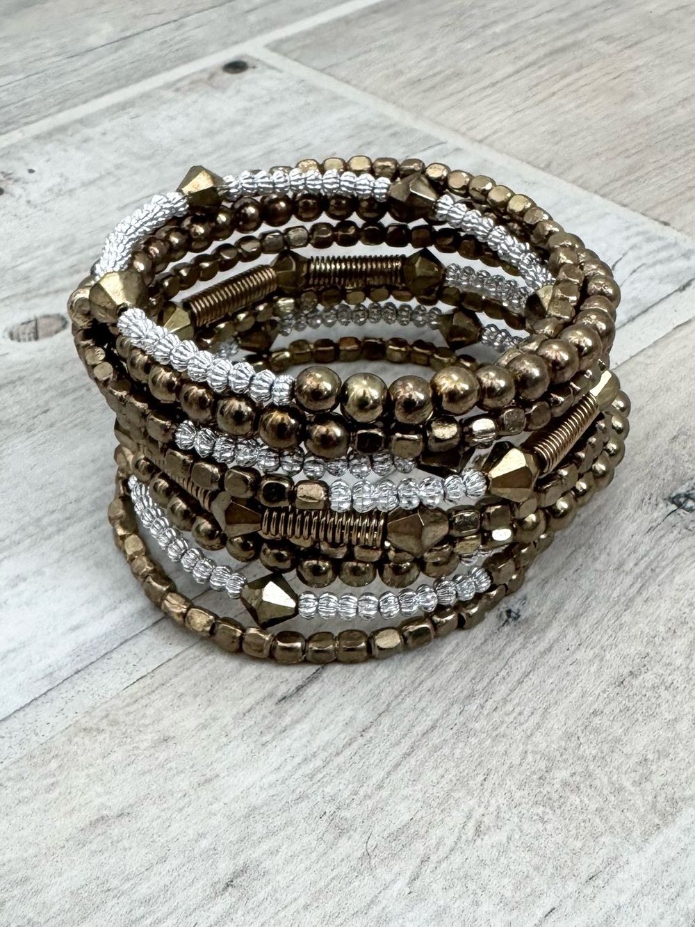 Multi Silver Antique Gold Coil Bracelet